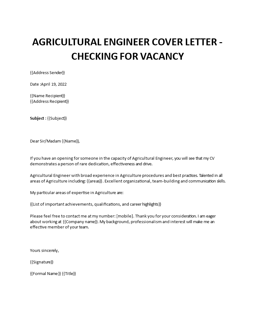 agricultural engineer cover letter Main Image agricultural engineer cover letter template