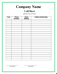 Call sheet template