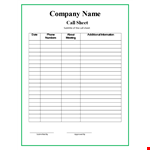 Call sheet template example document template