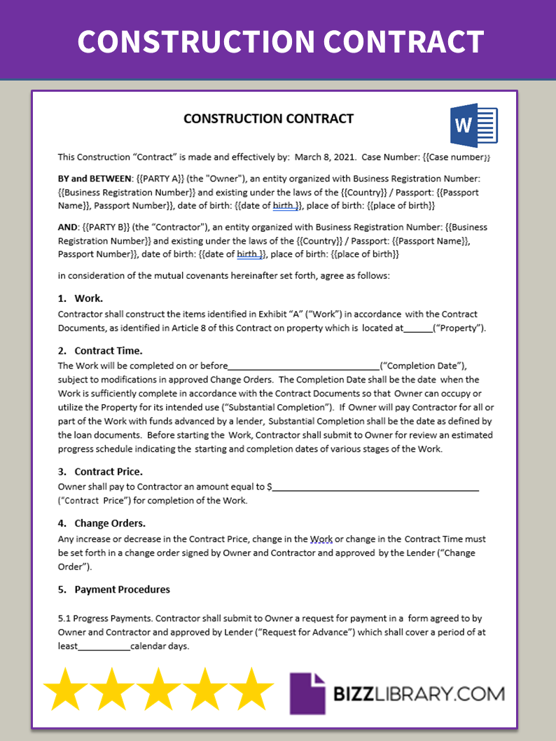 construction contract template