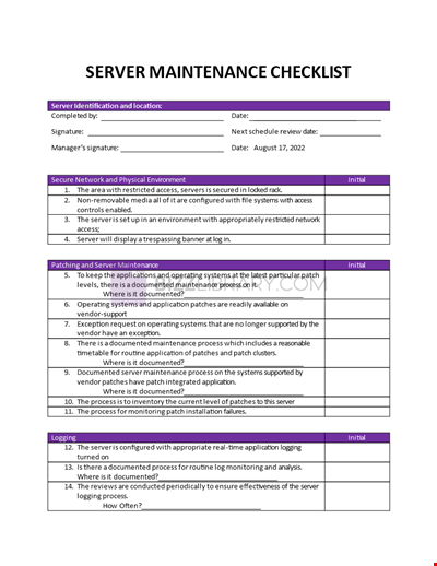 Server Maintenance Security Checklist template