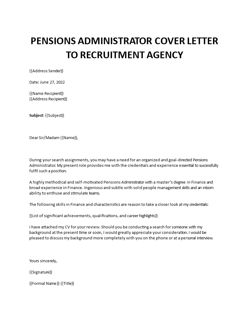 pensions administrator sample cover letter