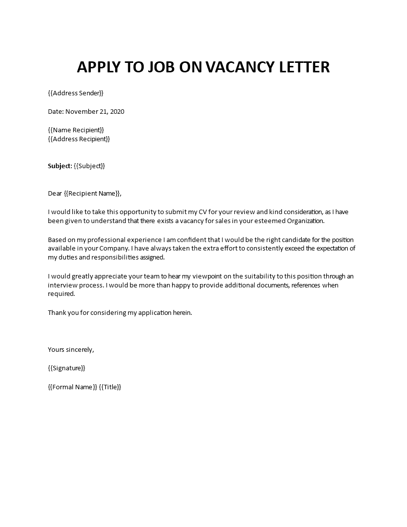 samples of application letter for job vacancy