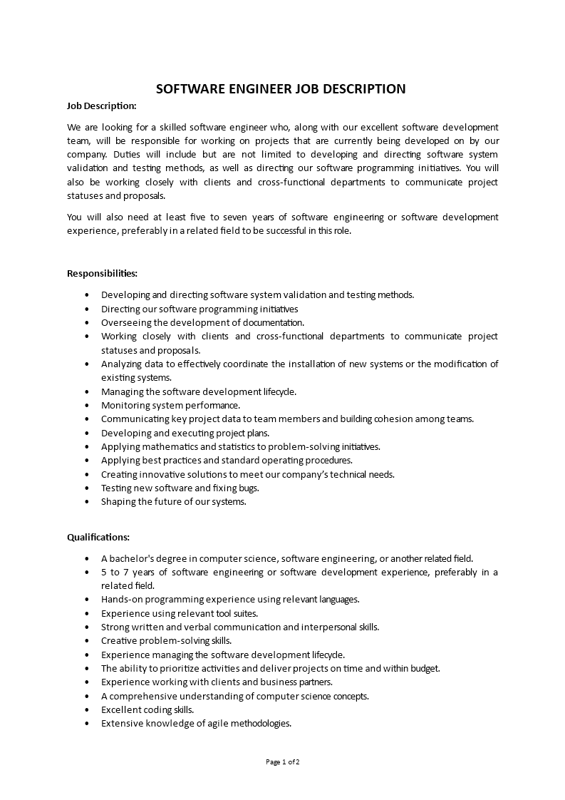 software engineer job description Main Image software engineer job description template