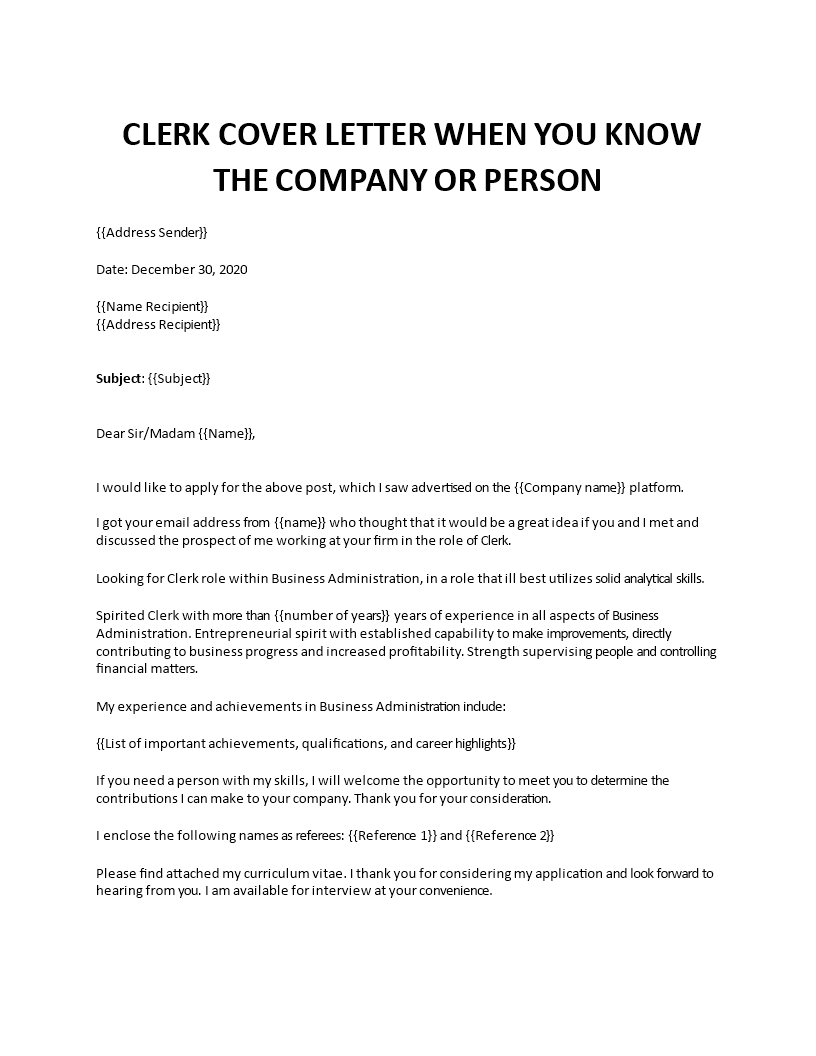 office clerk cover letter