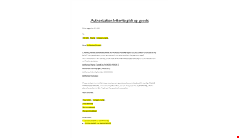 Authorization letter to pick up goods