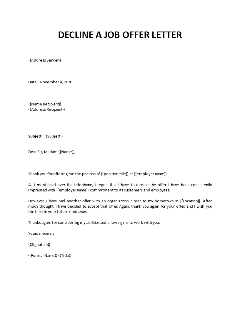 decline job offer letter