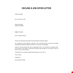 Decline job offer letter example document template