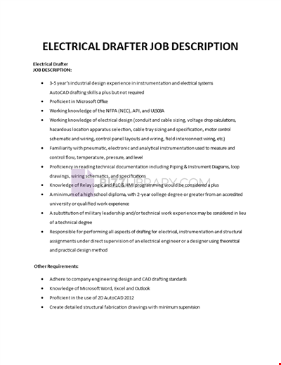 Electrical Drafter Job Description