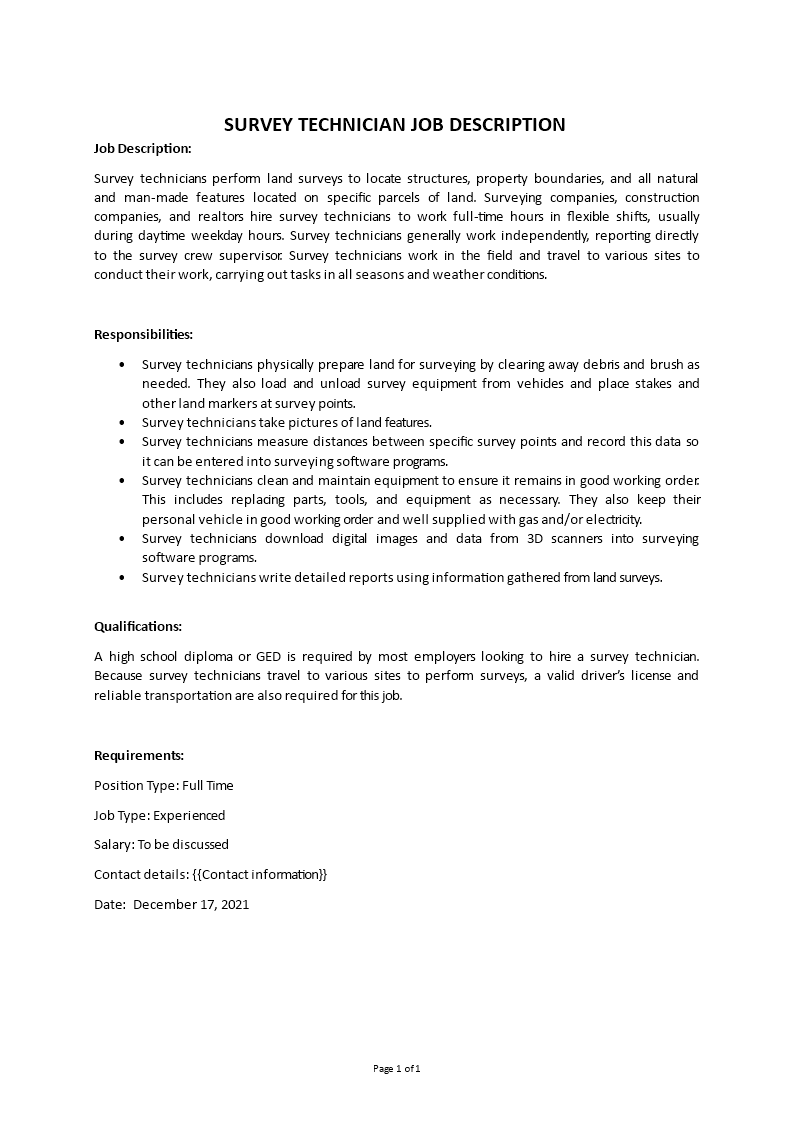survey technician job description