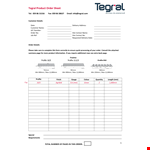 Product Order Sheet Template example document template