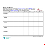 Printable Weekly Menu Planner example document template