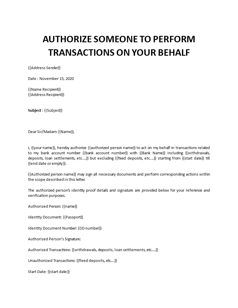 authorization letter bank template