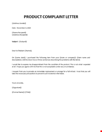 Product Complaint Letter