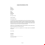 Example Character Reference Letter example document template