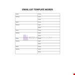 Email List Words Template example document template