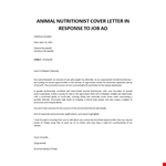 Animal Nutritionist Application Letter example document template