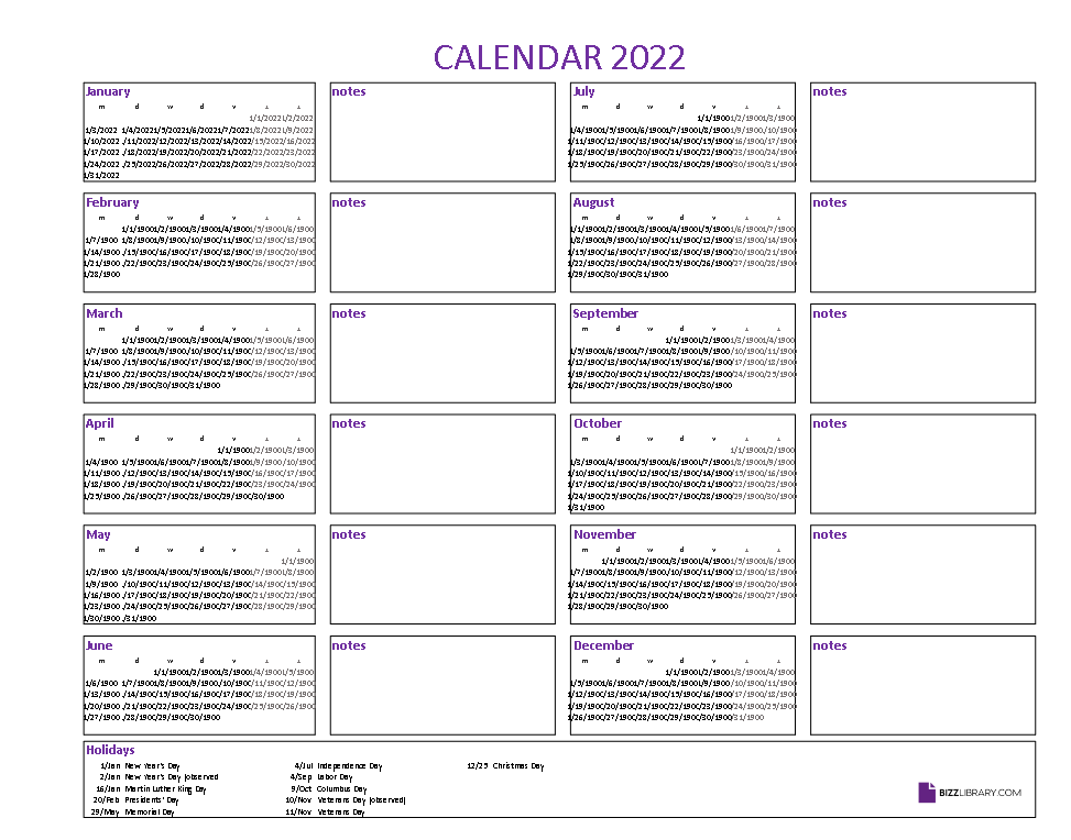 calendar 2022 excel example