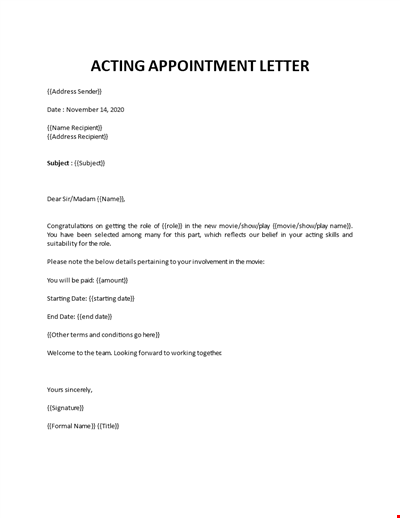Appointment Letter Acting Role