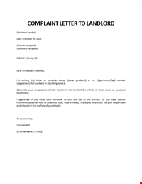Sample complaint letter to landlord about neighbor