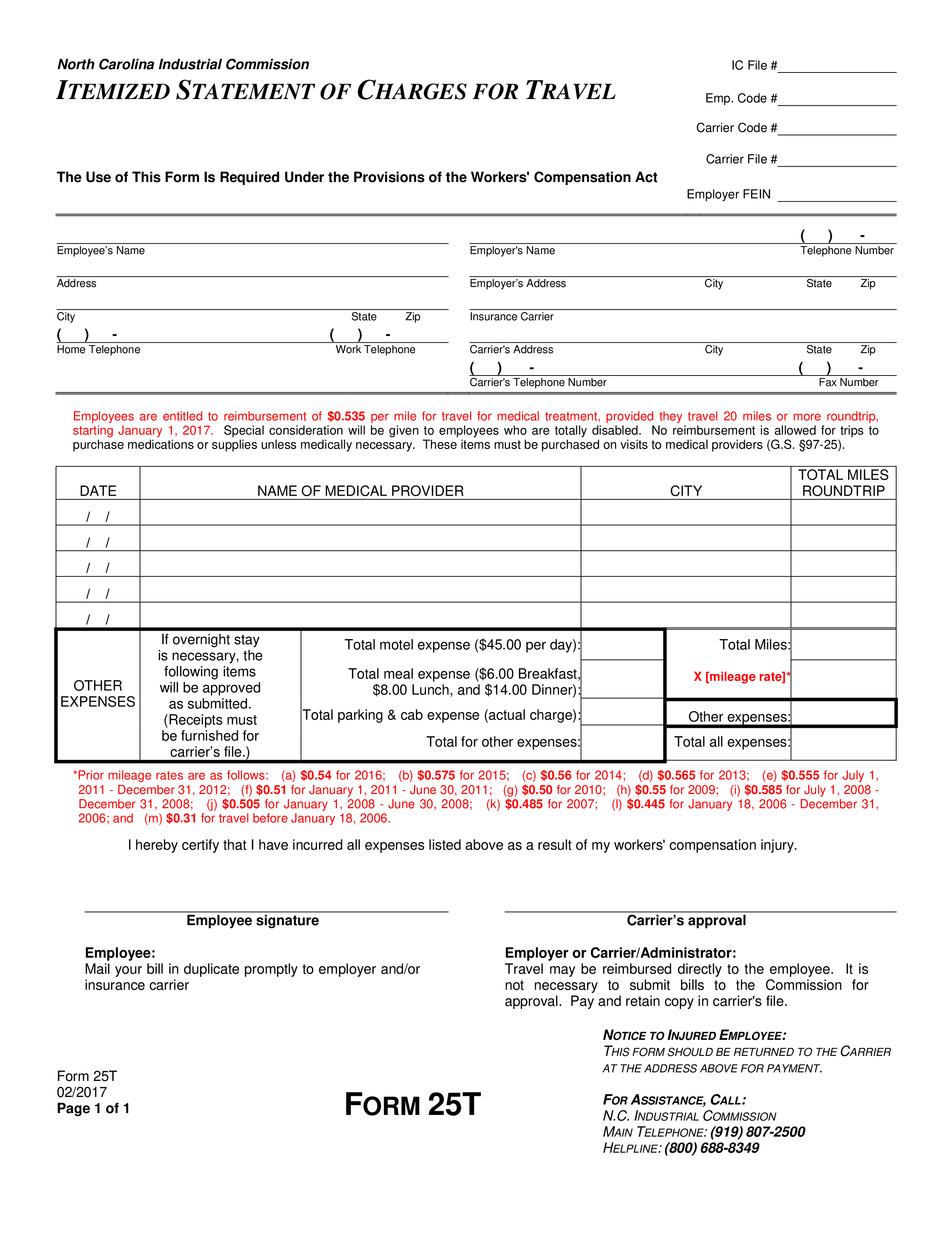 Employee Travel Reimbursement Form Submit Claims for Total Expenses