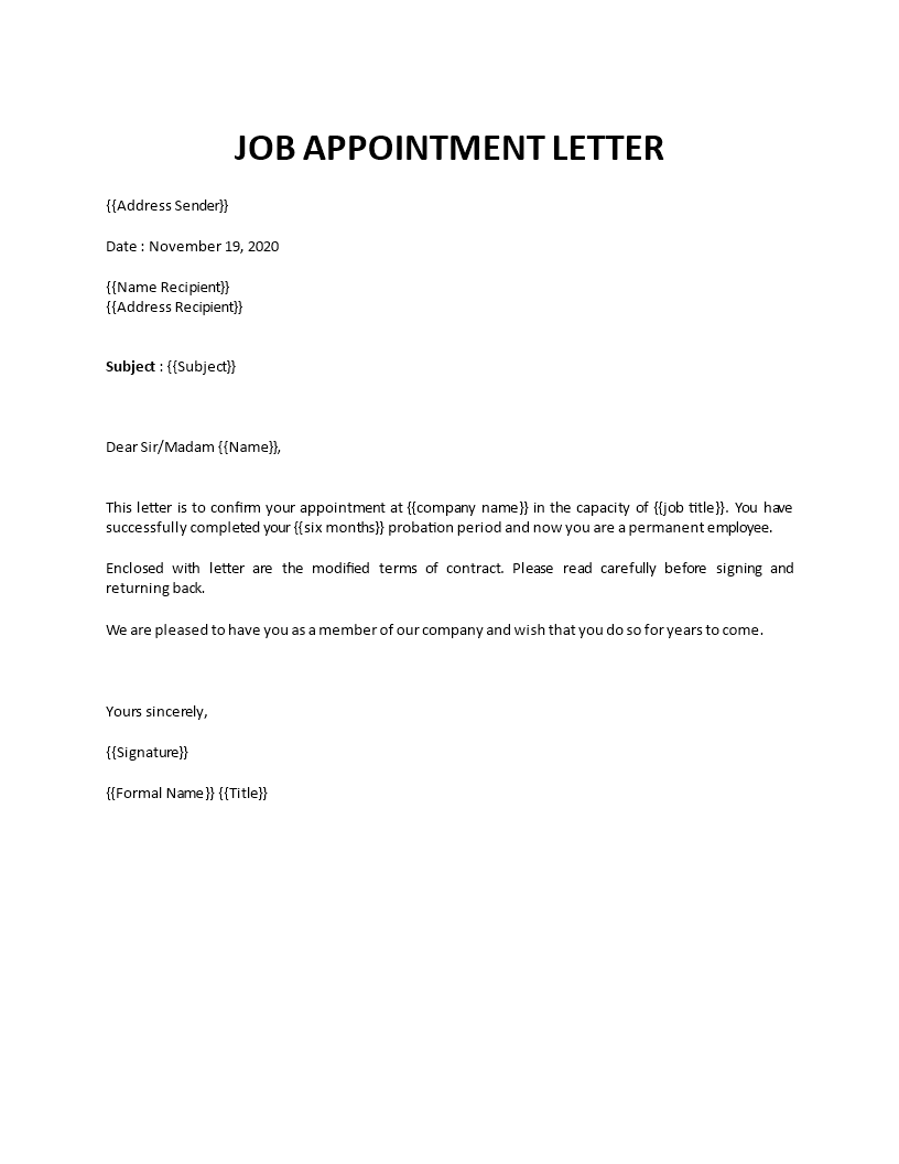 job appointment letter