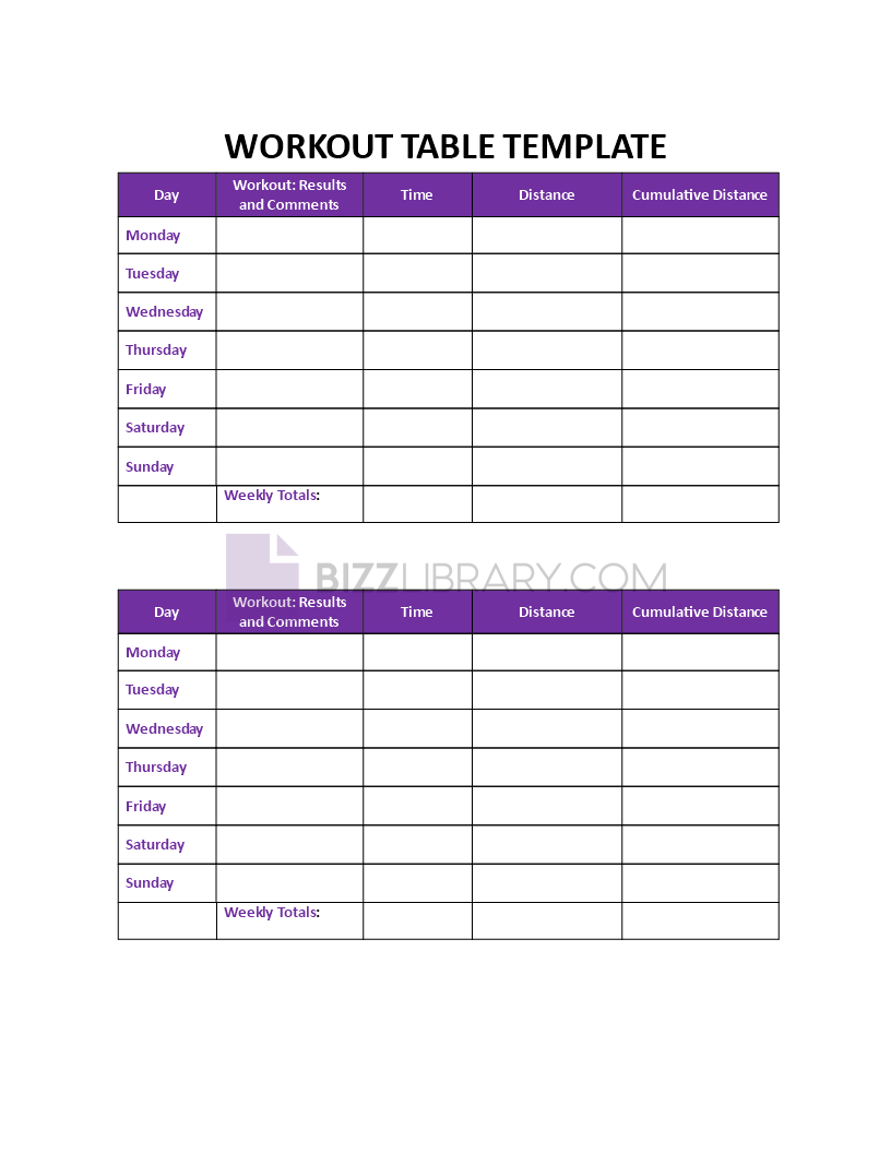 workout table template Main Image workout table template