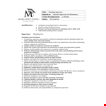 Plumbing Supervisor Job Description - Equipment, Systems, and Water Plumbing example document template