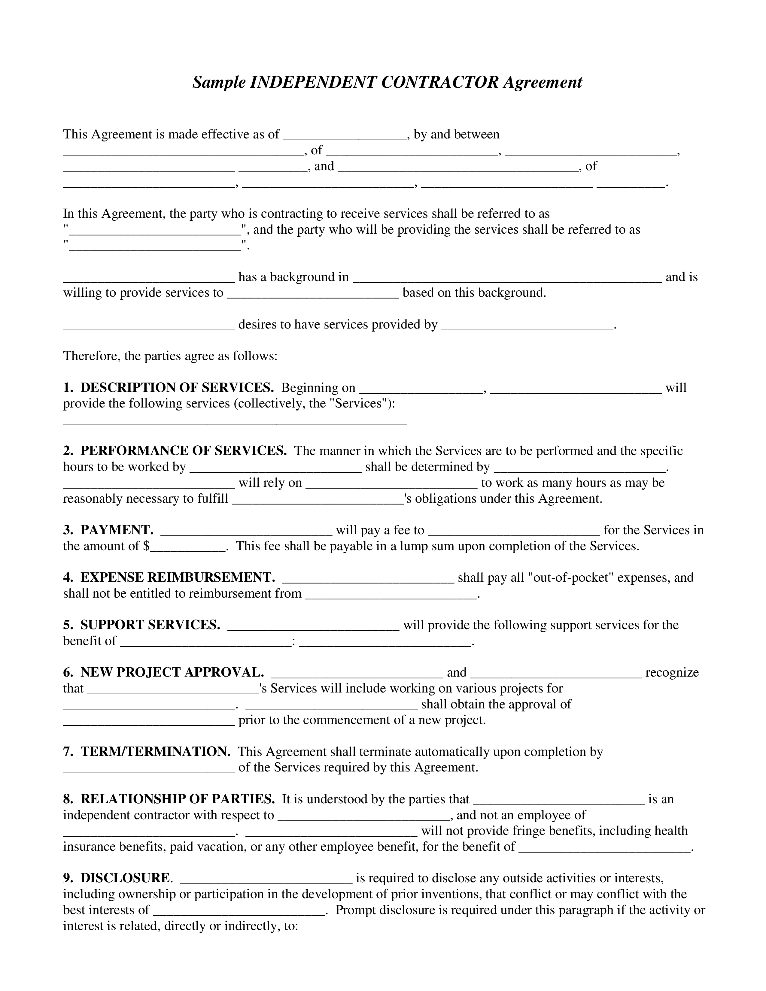 Independent Contractor Agreement For Services Parties Information independent-contractor-agreement-for-services-parties-information