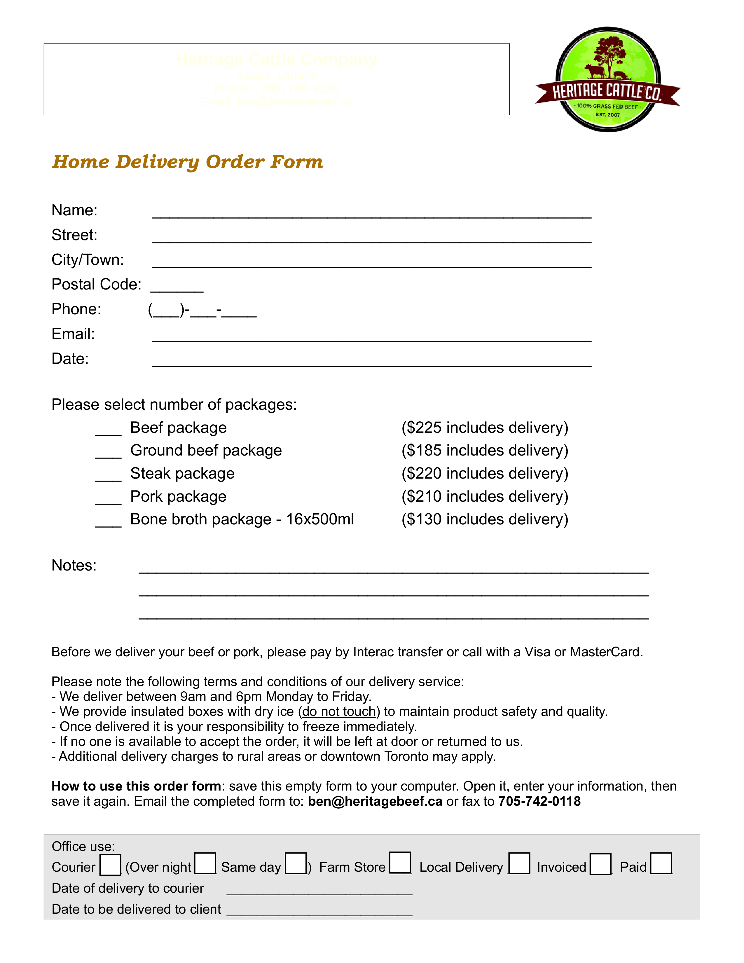 Sample delivery order form download