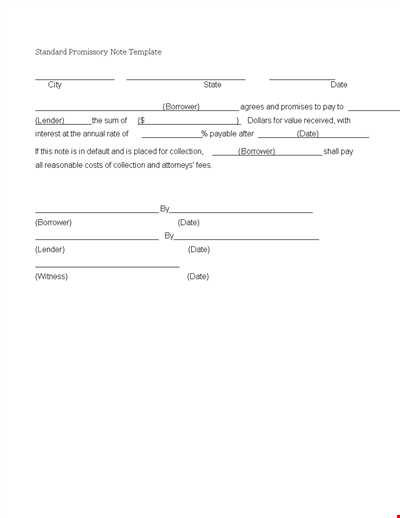 Standard Promissory Note Template