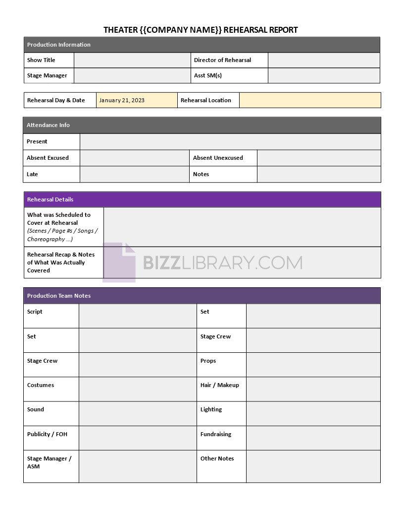 rehearsal report template template