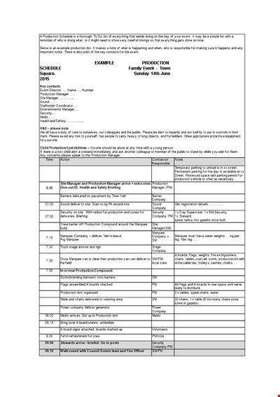 Live Event Production Schedule Template