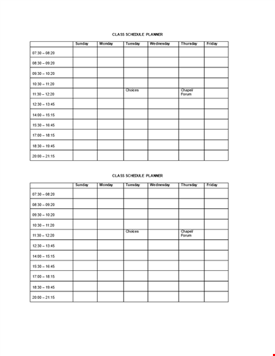 College Class Schedule Planner Template - Organize Your Schedule and Classes Effectively