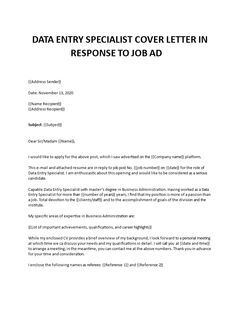 cover letter for data entry template