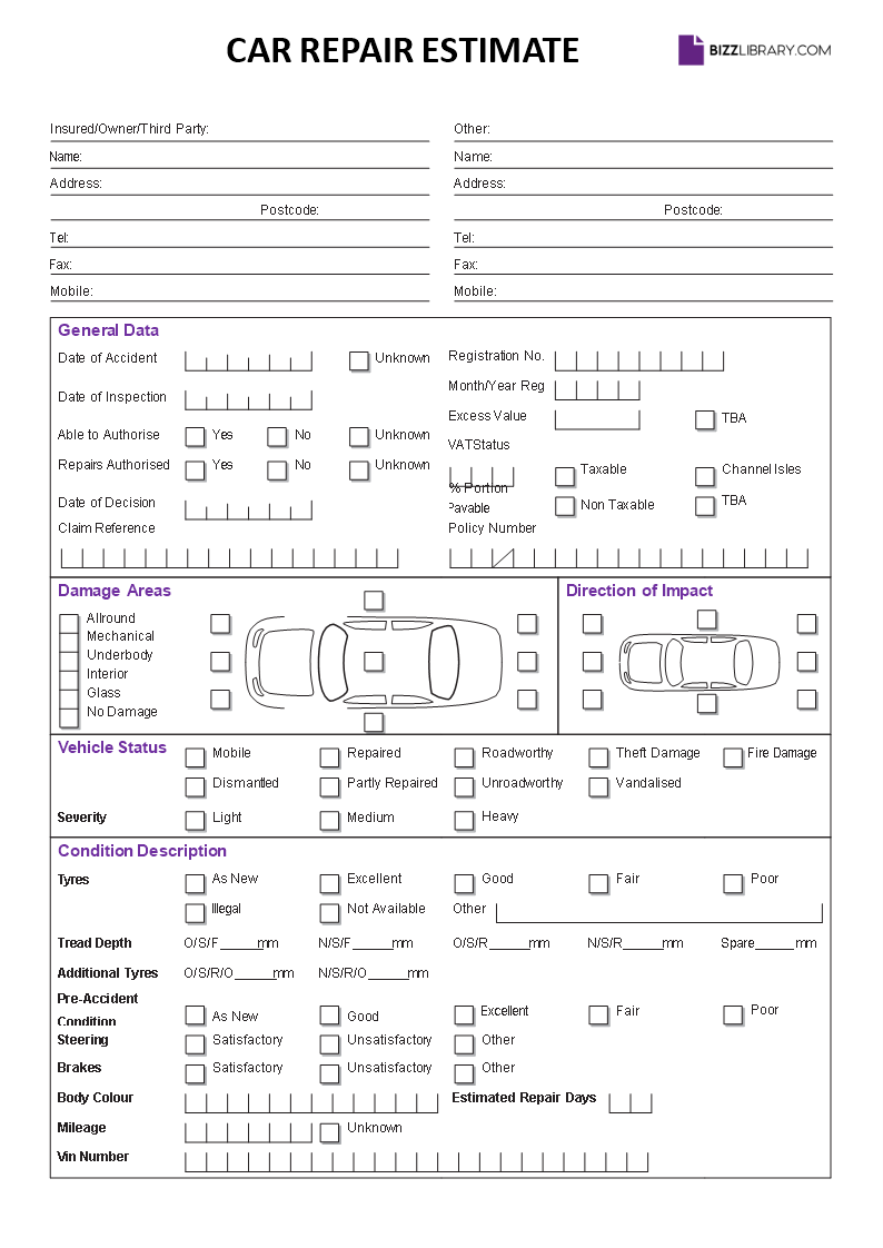 car repair estimate template