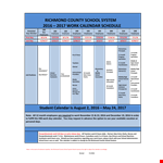 Employee Work Calendar Schedule example document template