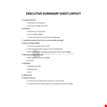Executive Summary Sheet Layout example document template