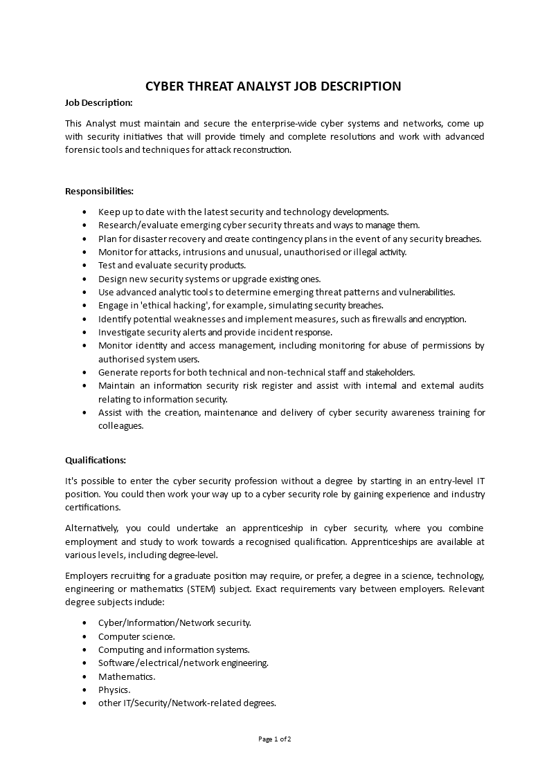 cyber threat analyst job description Main Image cyber threat analyst job description