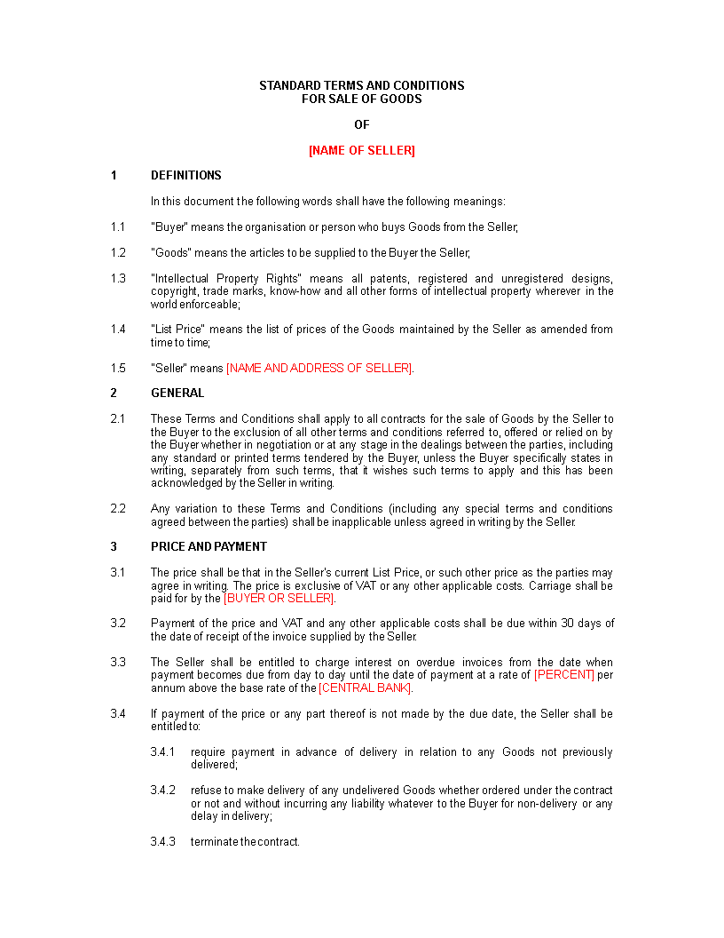 Buyer Seller Agreement Template: Goods Purchase Terms