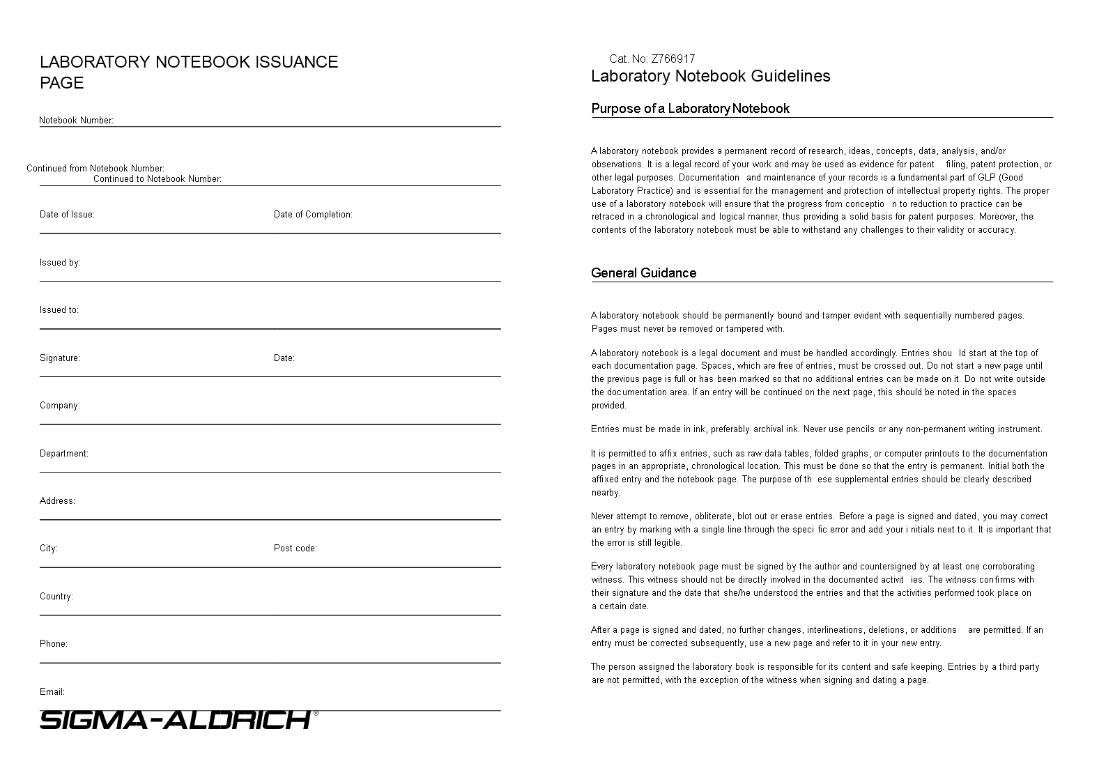 Printable Lab Notebook Paper