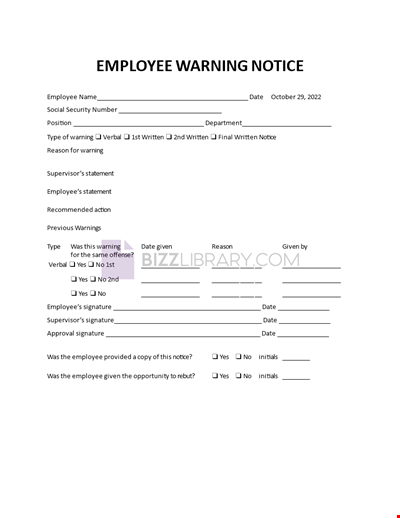 Employee Warning Notice Form