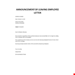 Announcement of departing employee letter  example document template