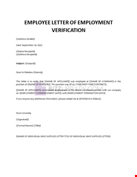 Letter of Employment Verification Template
