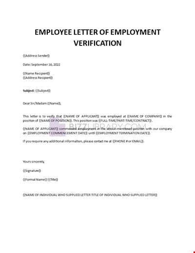 Letter of Employment Verification Template
