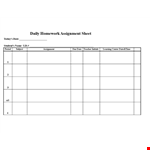 Daily Homework Assignment Sheet for Teachers: Stay Organized with Ease example document template