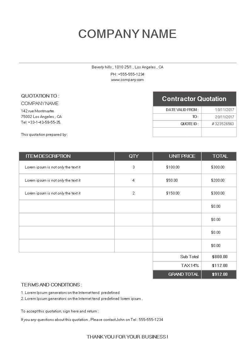Contractor Quotation Template