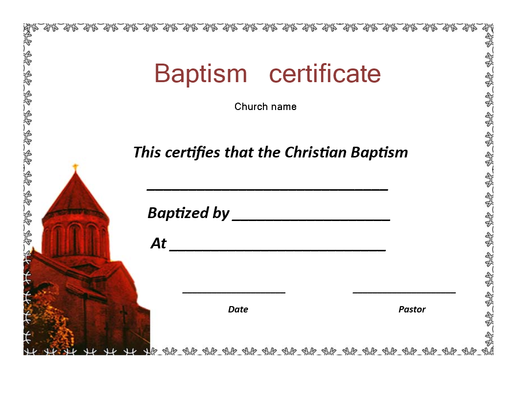 Baptism certificate template Pertaining To Christian Baptism Certificate Template