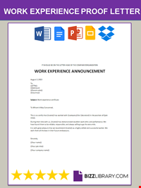 Work Experience Proof Letter