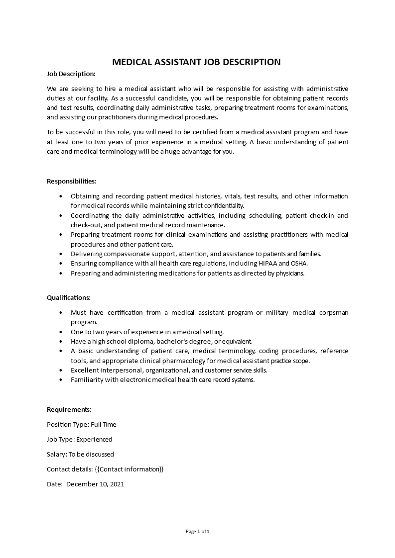 medical assistant job description Main Image medical assistant job description